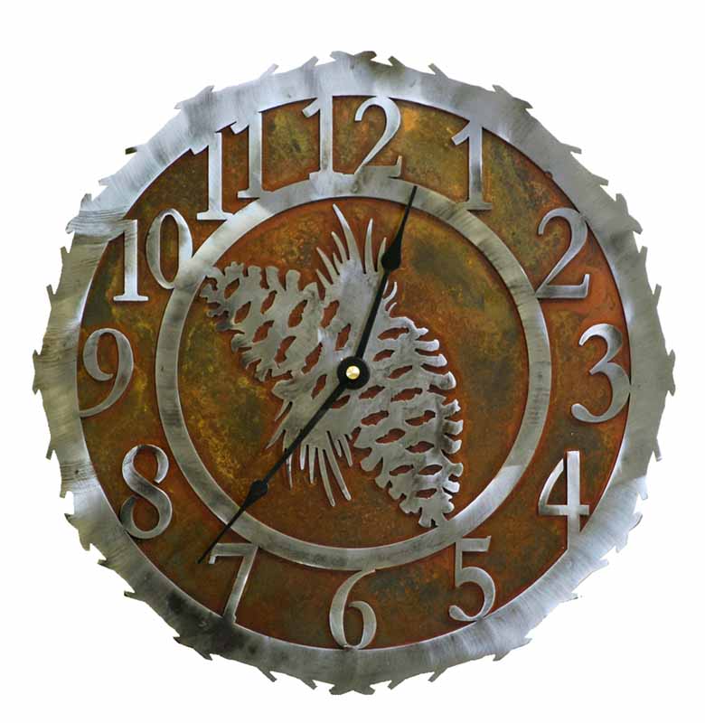 Pine Cone 12" Round Metal Wall Clock - Ozark Cabin Décor, LLC
