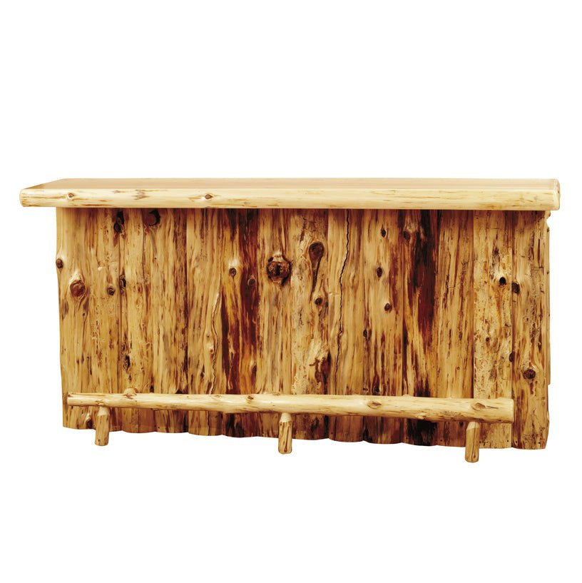 Cedar Log 7' Bar With Built In Wine Rack- Refrigerator Left - Ozark Cabin Décor, LLC