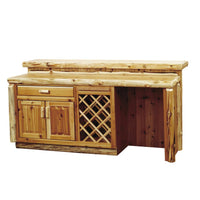 Cedar Log 7' Bar With Built In Wine Rack- Refrigerator Left - Ozark Cabin Décor, LLC