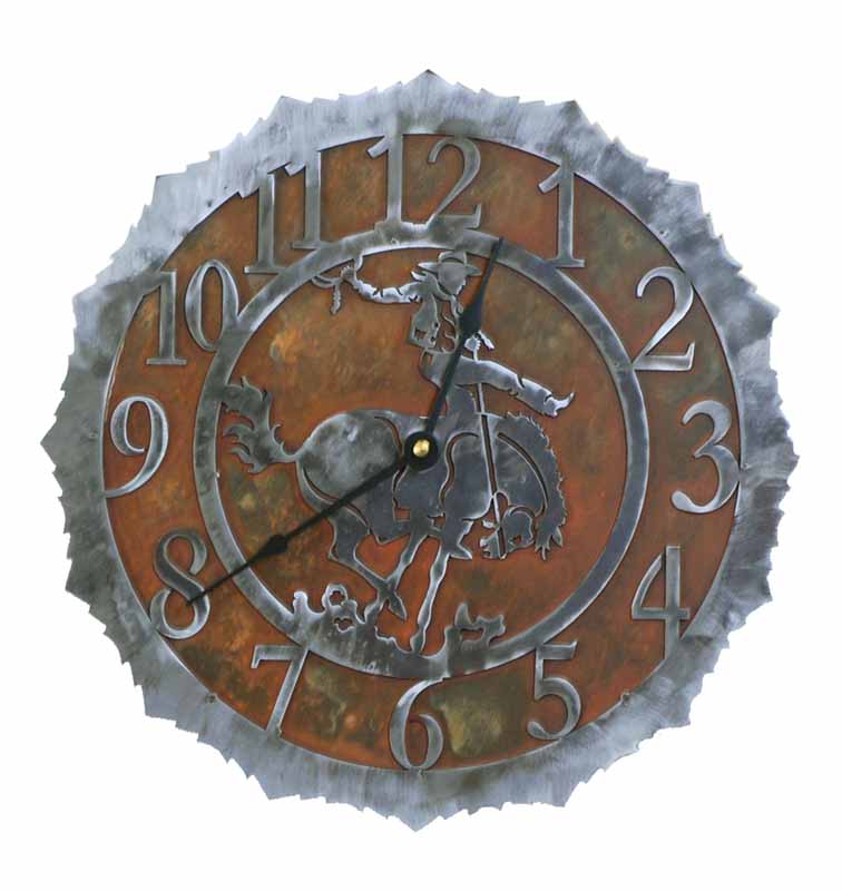 Western Bronc Rider 12" Round Metal Wall Clock - Ozark Cabin Décor, LLC