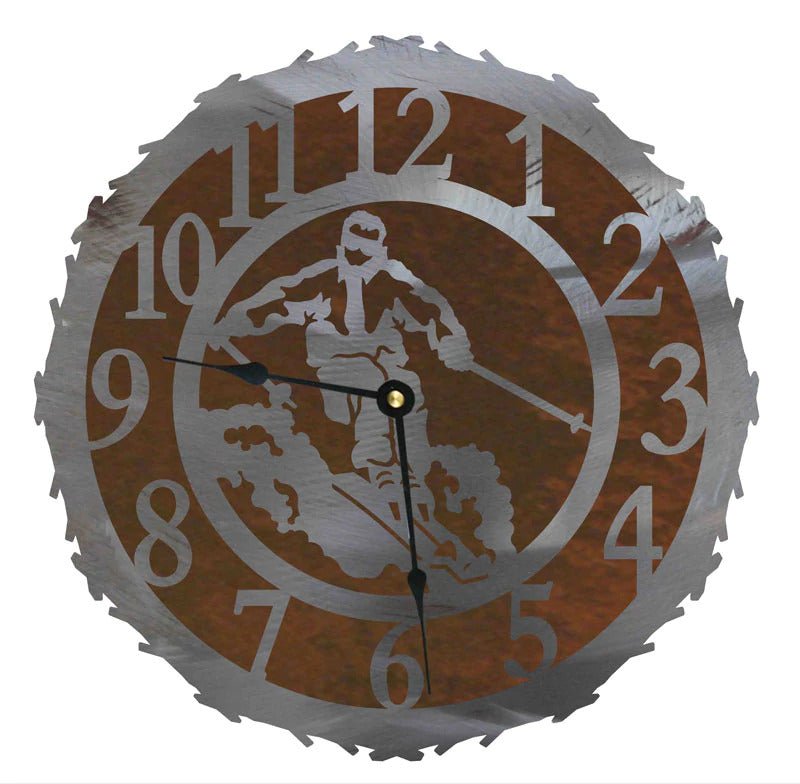 Skier 12" Round Metal Wall Clock - Ozark Cabin Décor, LLC