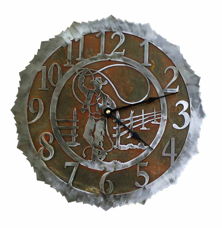 Roping Cowboy 12" Round Metal Wall Clock - Ozark Cabin Décor, LLC