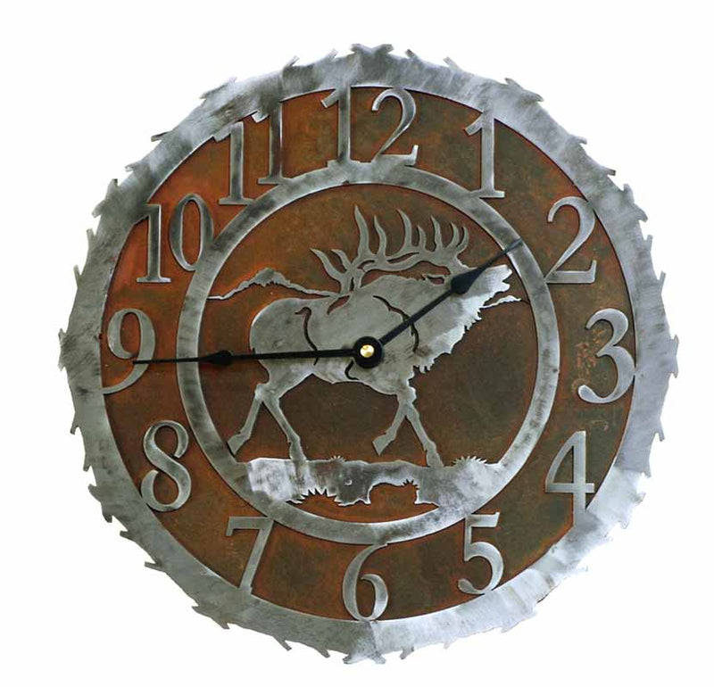 Elk 12" Round Metal Wall Clock - Ozark Cabin Décor, LLC