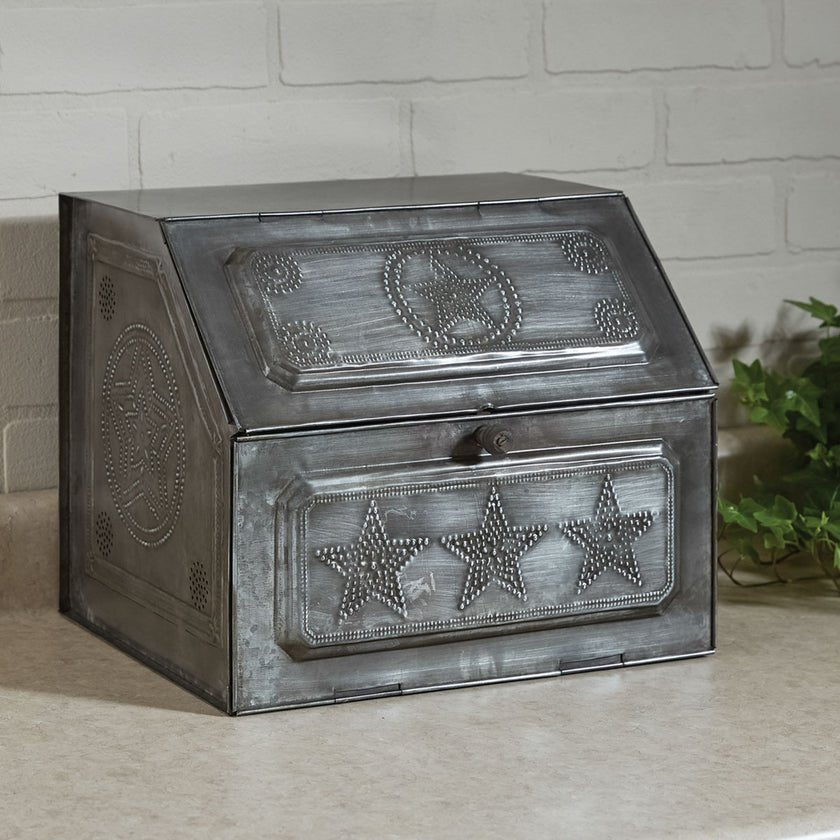 Farmhouse Star Metal Bread Box - Galvanized - Ozark Cabin Décor, LLC