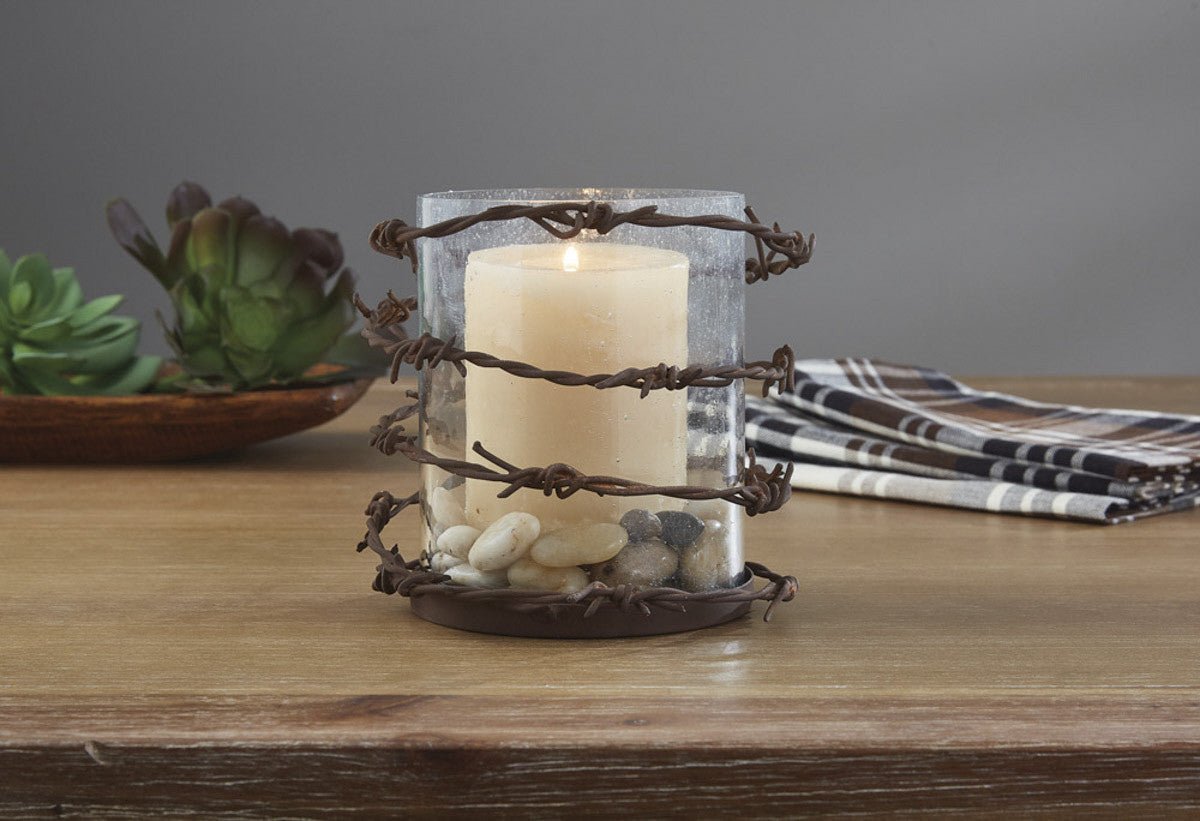 Barbed Wire Pillar Candle Holder - Ozark Cabin Décor, LLC