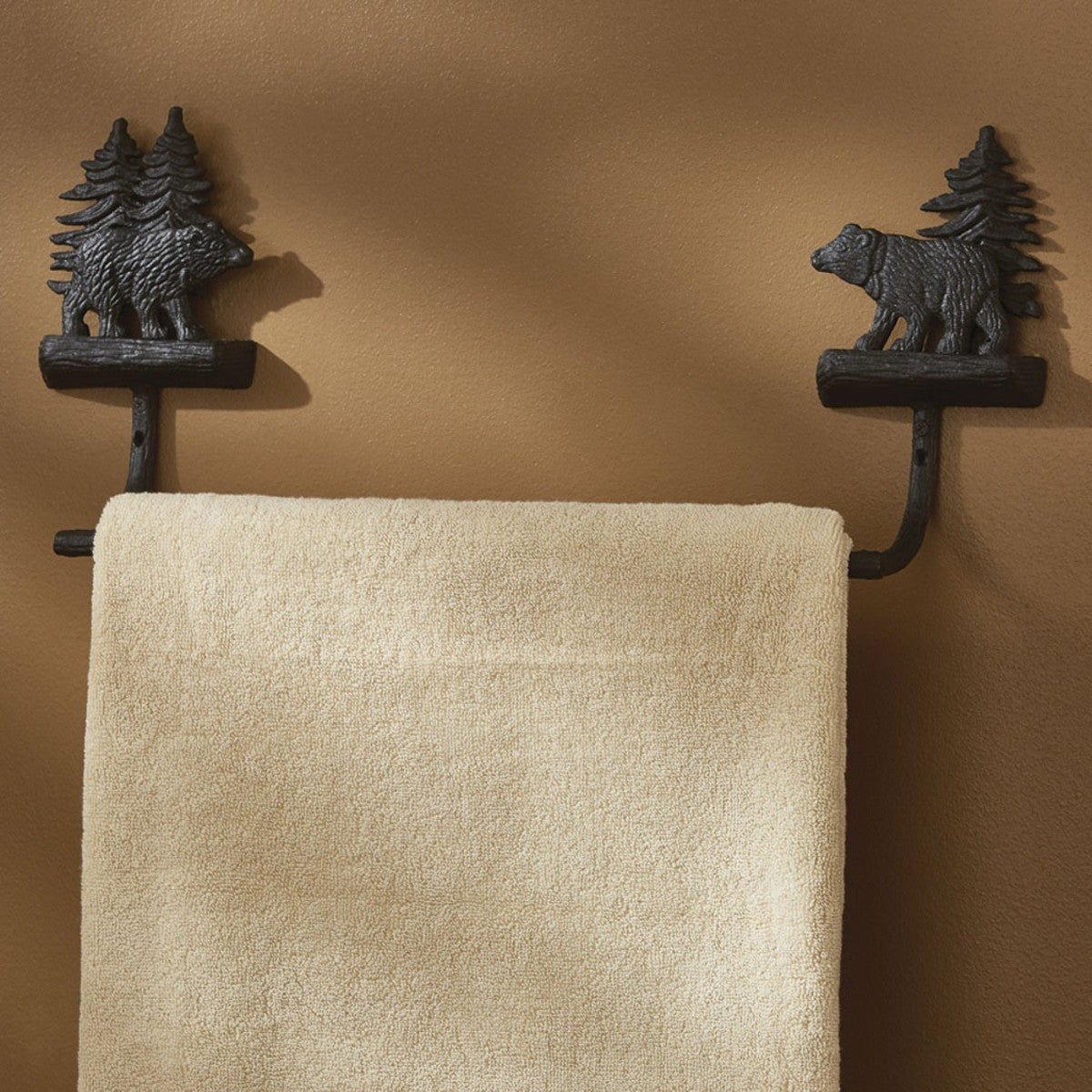 Cast Black Forest Bear Towel Bar - 16" - Ozark Cabin Décor, LLC
