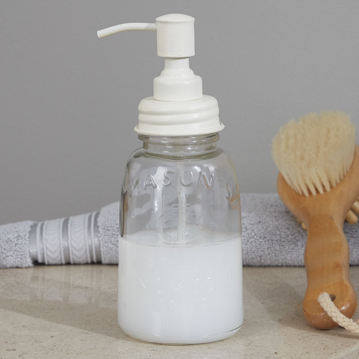 Mason Jar Soap Dispenser White - Thumbnail 2