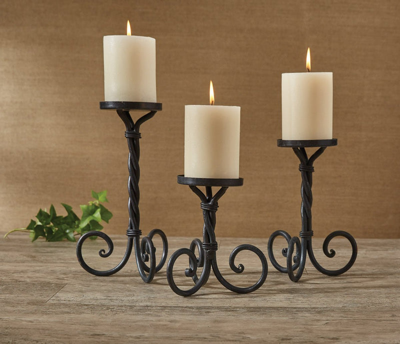 Scroll Pillar Candle Holders - Set of 3 - Ozark Cabin Décor, LLC