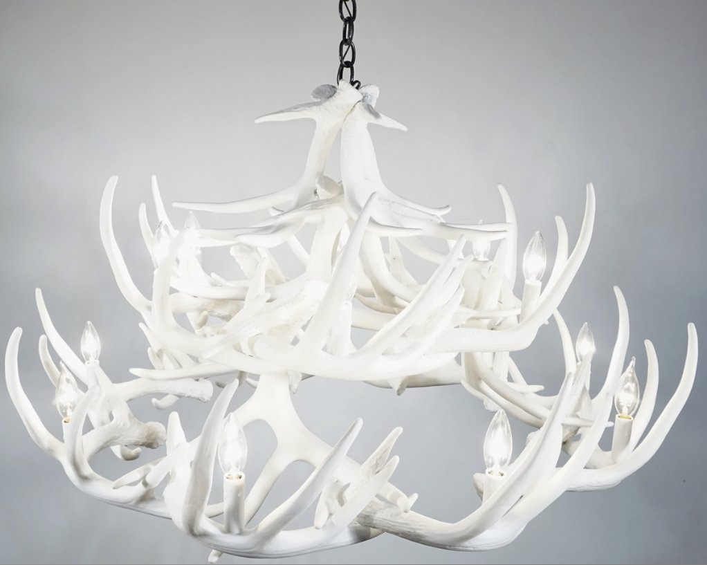 Whitetail Deer 24 White Antler Chandelier - Ozark Cabin Décor, LLC