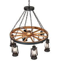 40" Wide Miners Lantern Wagon Wheel 6 Light Chandelier - Ozark Cabin Décor, LLC