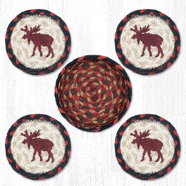 Wilderness Moose 5" Round Braided Natural Jute Coaster Set - CNB-019