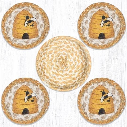 CNB-9-101 Beehive Coaster Set With Basket - Ozark Cabin Décor, LLC