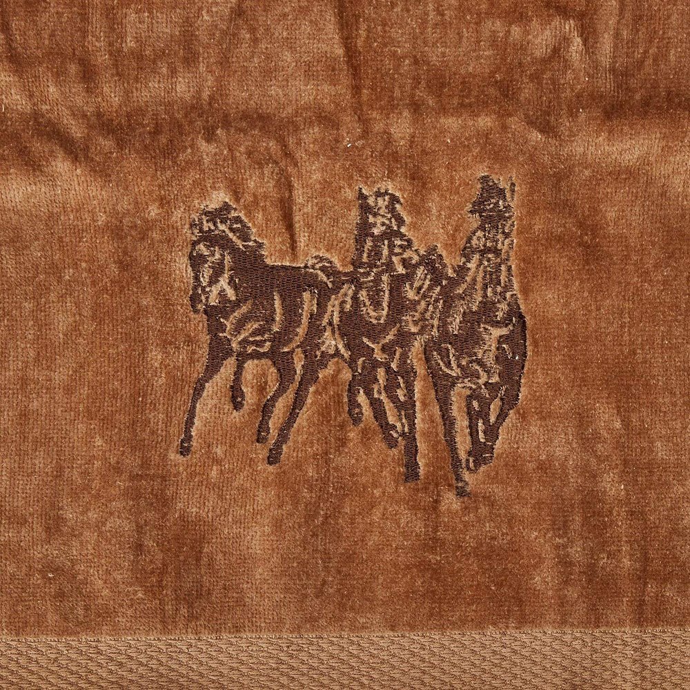 3 Running Horses Embroidery 3-PC Bath Towel Set - Mocha - Ozark Cabin Décor, LLC