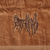 3 Running Horses Embroidery 3-PC Bath Towel Set - Mocha - Ozark Cabin Décor, LLC