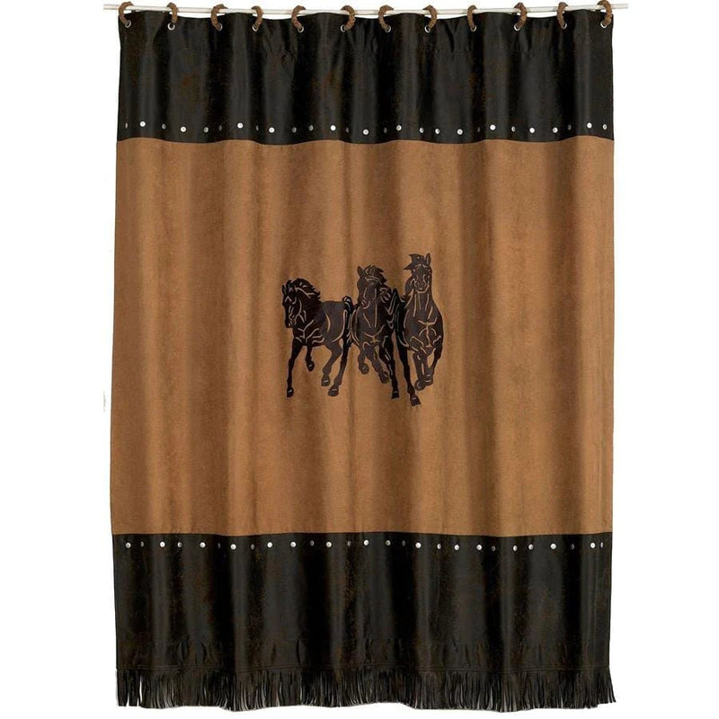 Embroidered 3-Horse Shower Curtain - Ozark Cabin Décor, LLC