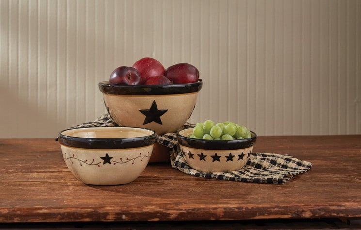 Extra Large Rustic Black Bear Ceramic Mixing Bowl Set