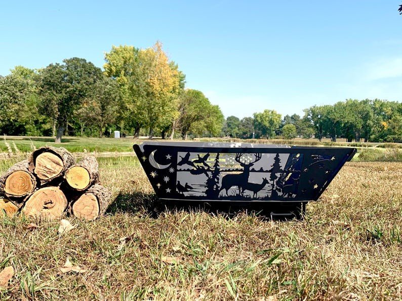 383790 Rustic Deer In Woods USA Steel Wood Burning Firepit - Ozark Cabin Décor, LLC