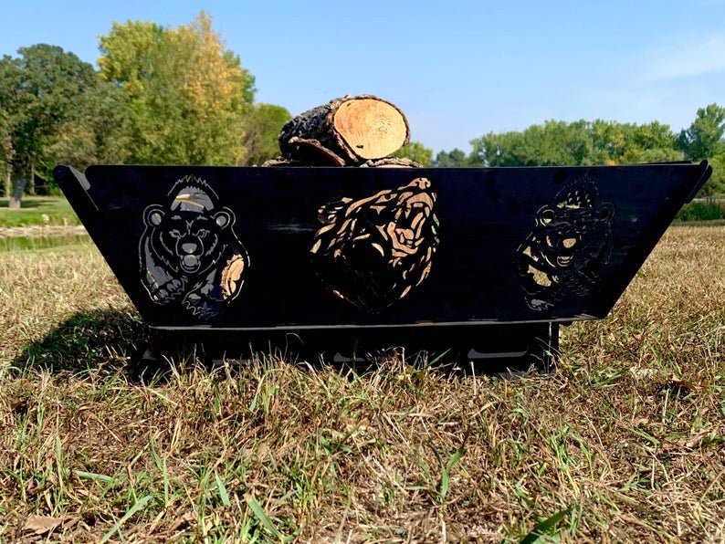 383791 Rustic Growling Bear 30-in W USA Steel Wood Burning Firepit - Ozark Cabin Décor, LLC