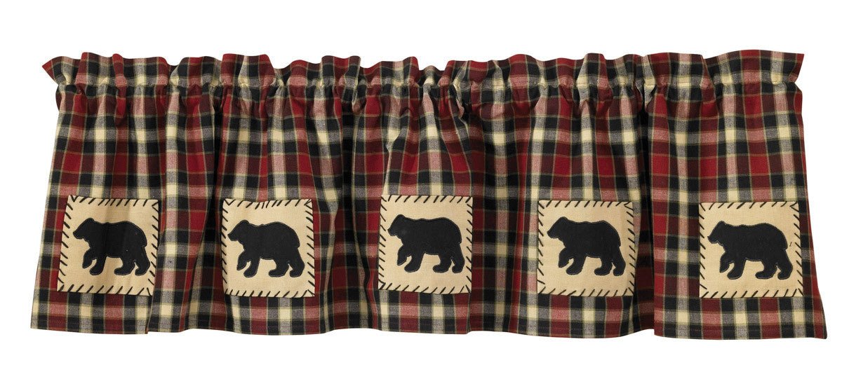 Black Cabin Bear Lined Applique Valance