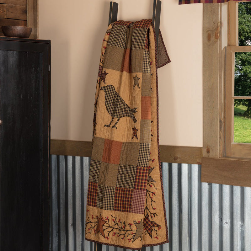 Heritage Farms Applique Crow and Star Quilted Throw - Ozark Cabin Décor, LLC