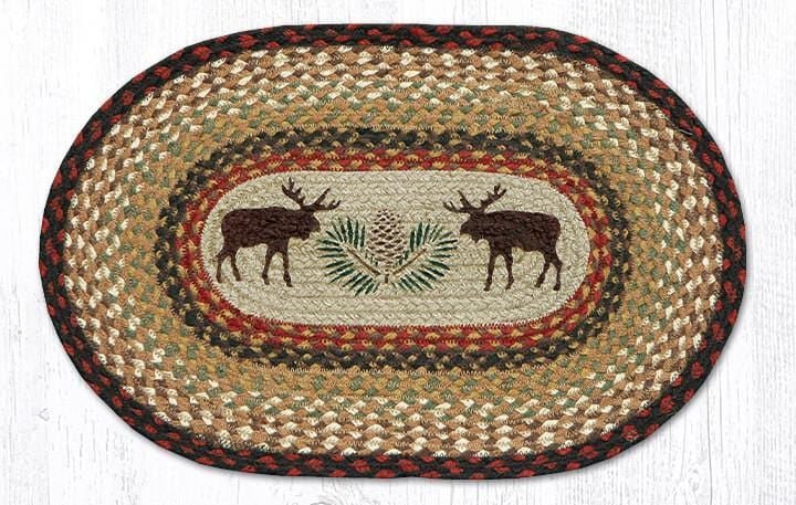 PM-OP-019 Moose & Pinecone Oval Braided Placemat - Ozark Cabin Décor, LLC
