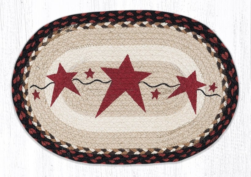 PM-OP-019 Burgundy Primitive Stars Oval Placemat - Ozark Cabin Décor, LLC