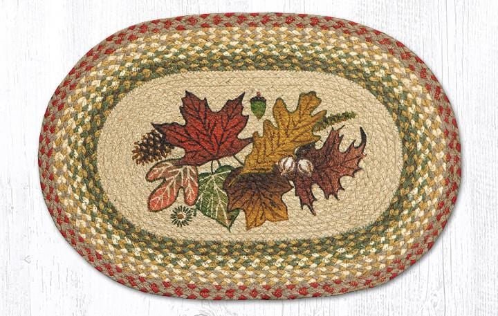 PM-OP-024 Autumn Leaves Oval Braided Placemat - Ozark Cabin Décor, LLC
