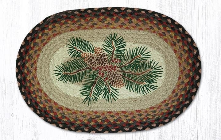 PM-OP-083 Pinecone & Red Berry Oval Braided Placemat - Ozark Cabin Décor, LLC