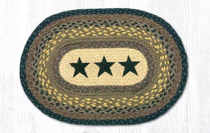 PM-OP-099 Black Stars Oval Braided Placemat - Ozark Cabin Décor, LLC