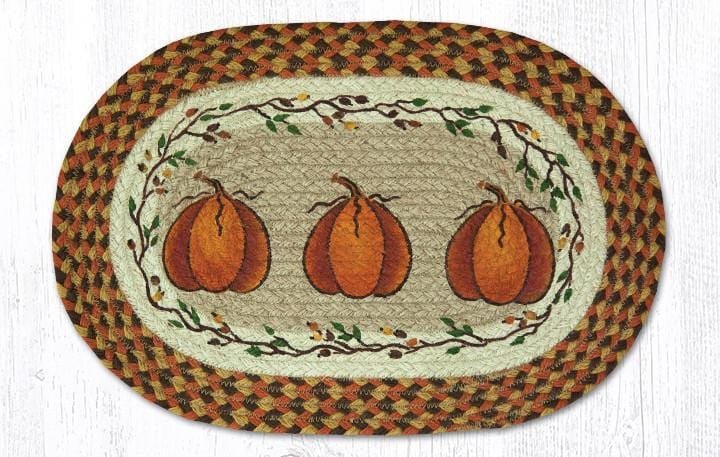 PM-OP-222 Harvest Pumpkin Oval Braided Placemat - Ozark Cabin Décor, LLC