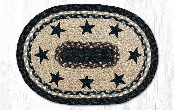 PM-OP-313 Black Stars Oval Braided Placemat - Ozark Cabin Décor, LLC