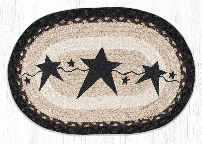 PM-OP-313 Primitive Black Stars Oval Placemat - Ozark Cabin Décor, LLC