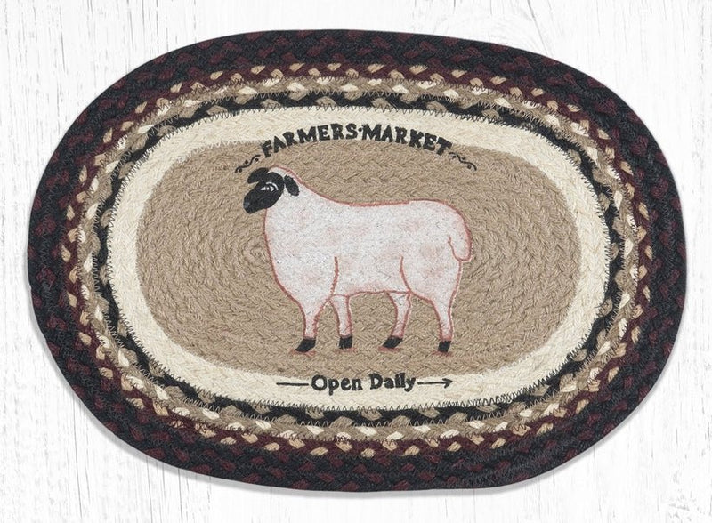 PM-OP-344 Farmhouse Sheep Oval Jute Placemat - Ozark Cabin Décor, LLC