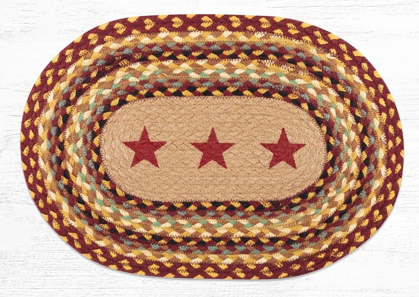 Burgundy Stars Oval Braided Natural Jute Placemat