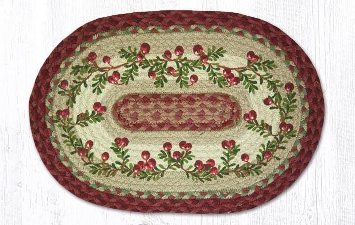 PM-OP-390 Cranberries Oval Braided Placemat - Ozark Cabin Décor, LLC