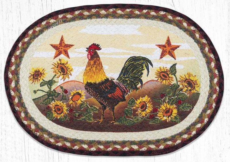 PM-OP-391 Morning Rooster Oval Braided Placemat - Ozark Cabin Décor, LLC