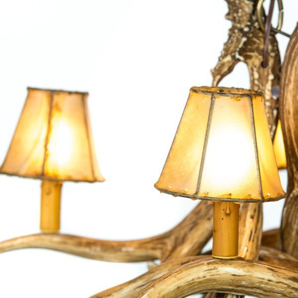 Mule Deer 4 Antler Chandelier with Rawhide Shades - Ozark Cabin Décor, LLC
