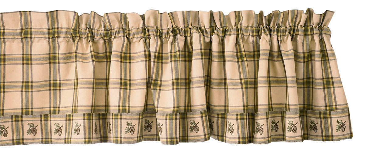 Embroidered Pinecone Lodge Plaid Valance - Ozark Cabin Décor, LLC