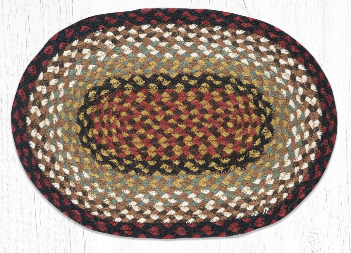 Burgundy Stars Oval Braided Natural Jute Placemat - Thumbnail 2