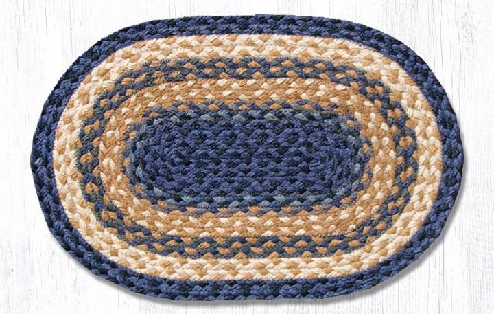 Light & Dark Blue, and Mustard Oval Braided Natural Jute Placemat