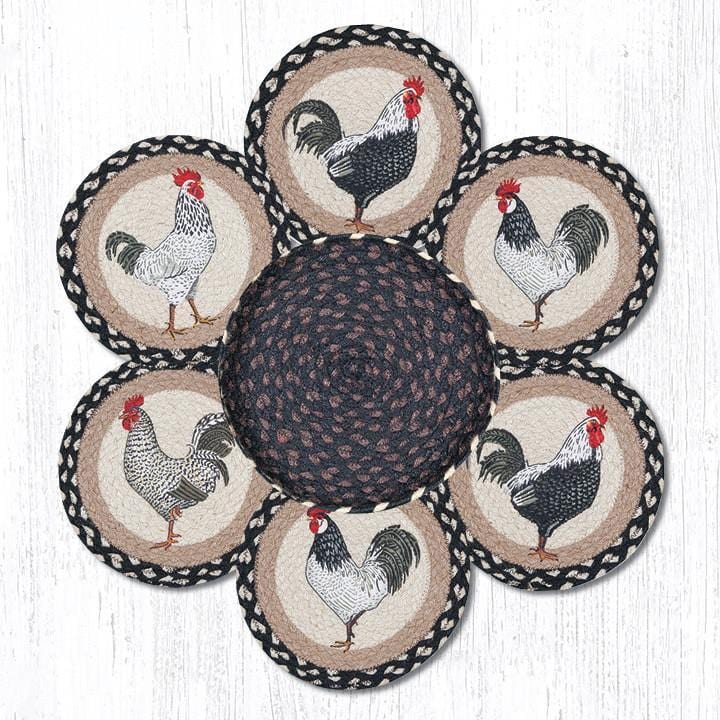 Rooster 10" Round Braided Natural Jute Trivets & Matching Basket Set - TNB-430
