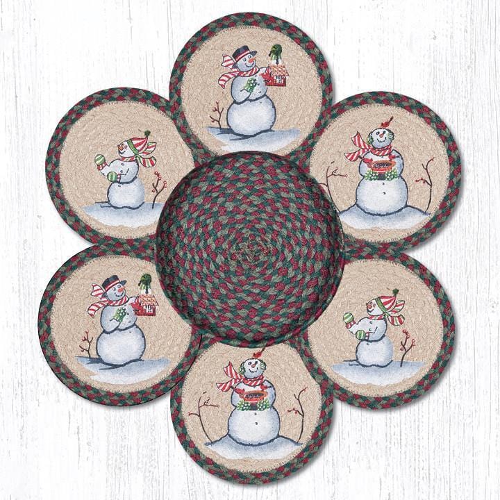 Snowman 10" Round Braided Natural Jute Trivets & Matching Basket Set - TNB-508