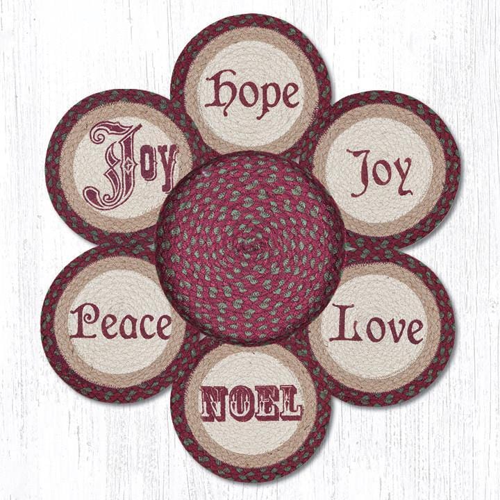Christmas 10" Round Braided Natural Jute Trivets With Matching Basket Set - TNB-535