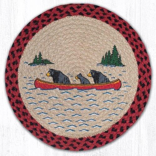 Three Bears In A Canoe 15" Round Jute Placemat - Ozark Cabin Décor, LLC