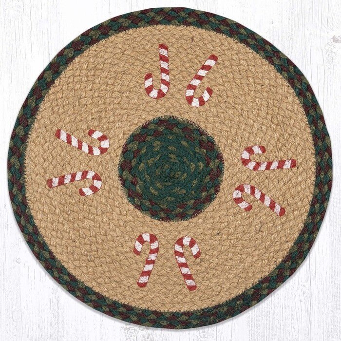 Candy Cane 15" Round Jute Placemat - Ozark Cabin Décor, LLC