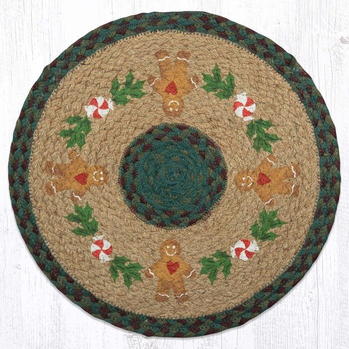 Gingerbread Man 15" Round Jute Placemat - Ozark Cabin Décor, LLC