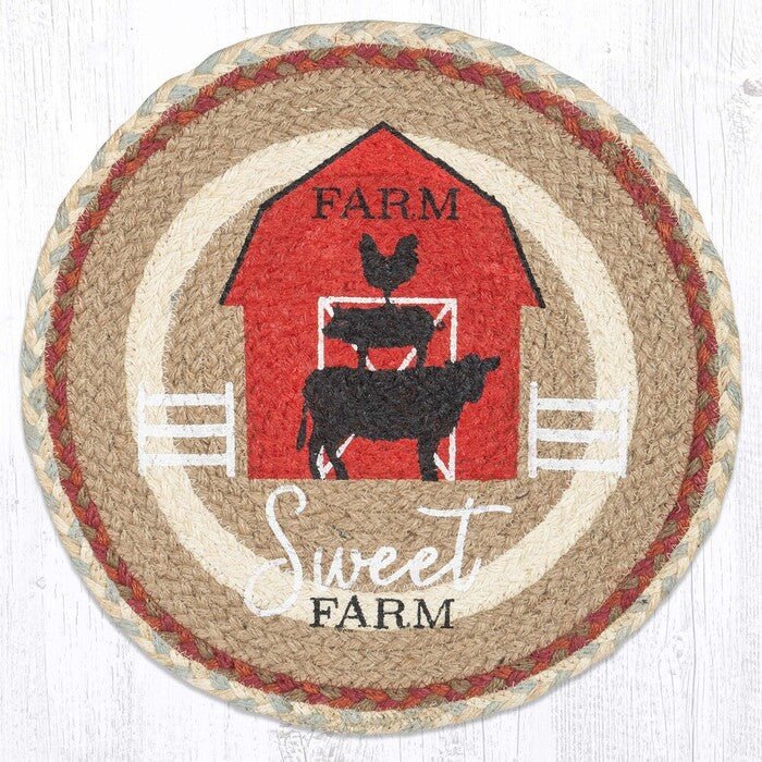 Farm Sweet Farm 15" Round Jute Placemat - Ozark Cabin Décor, LLC