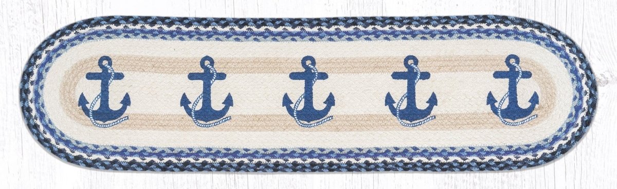 Navy Anchor Oval Runner - Ozark Cabin Décor, LLC