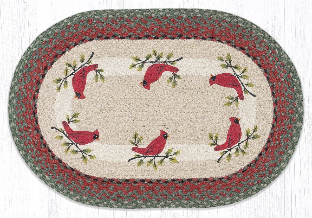 OP-025 Holly Cardinal Braided Rug - Ozark Cabin Décor, LLC