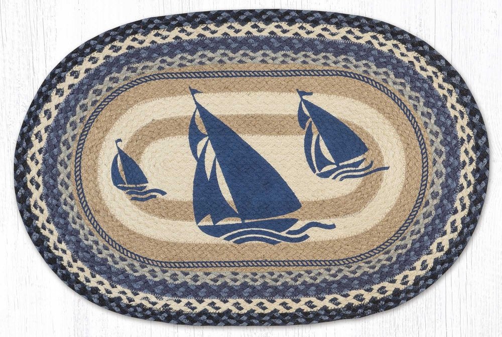 OP-443 Blue Sailboat Braided Rug - Ozark Cabin Décor, LLC